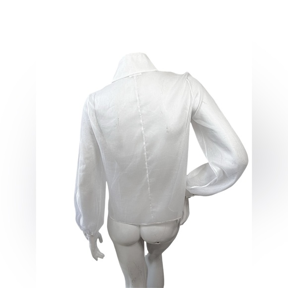 CHANEL White Silk Pleated Tuxedo Blouse CC Buttons 34 - Picture 4 of 10